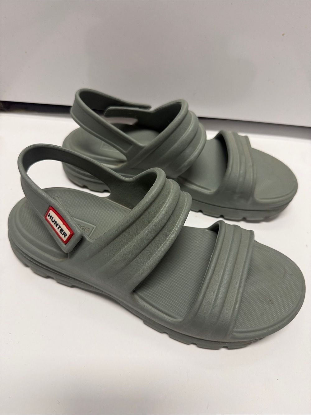 Hunter Grey-Green Slingback Rubber Slide Sandals - Size 7